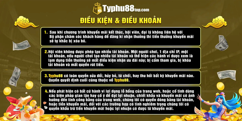 Điều khoản và điều kiện khuyến mãi TYPHU88 Tặng Thưởng 100% Cho Lần Nạp Đầu Tiên