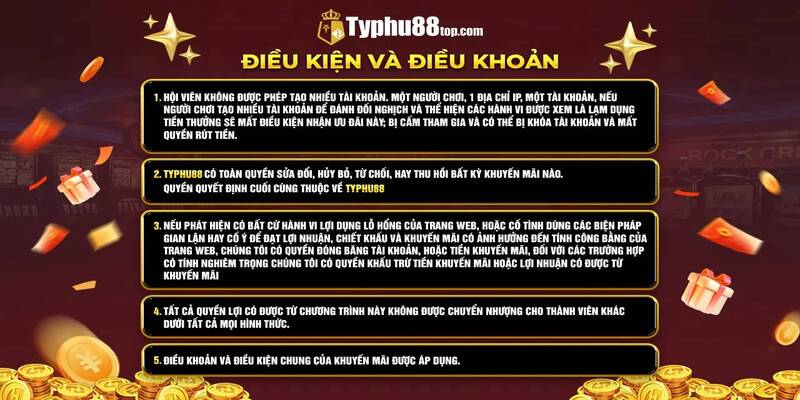 Điều kiện và điều khoản khuyến mãi TYPHU88 vòng cược may mắn