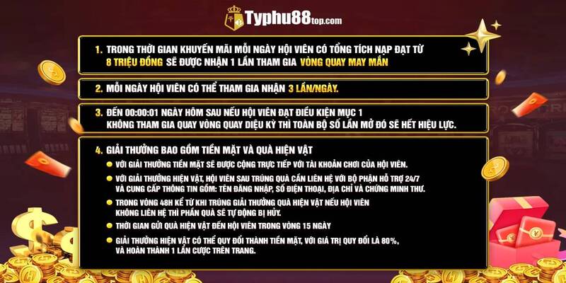 Thông tin chi tiết khuyến mãi TYPHU88 vòng cược may mắn